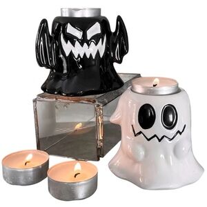 Killstar Candle Holders 2.7” Ghosts Boo Eek Tea Lights Ceramic